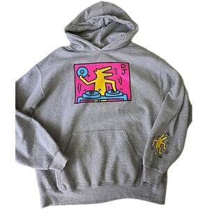 Keith Haring Hoodie Mens Medium DJ Dog Gray Sweatshirt Artestar Official Worn